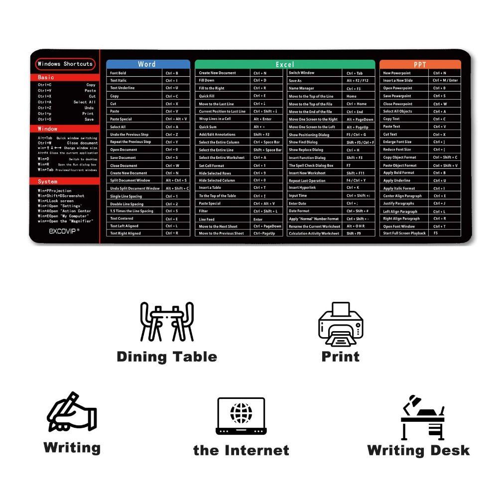 Rubber Desk Mat Waterproof Excel Shortcuts Mousepad New Quick Key Mousepad  Software PowerPoint