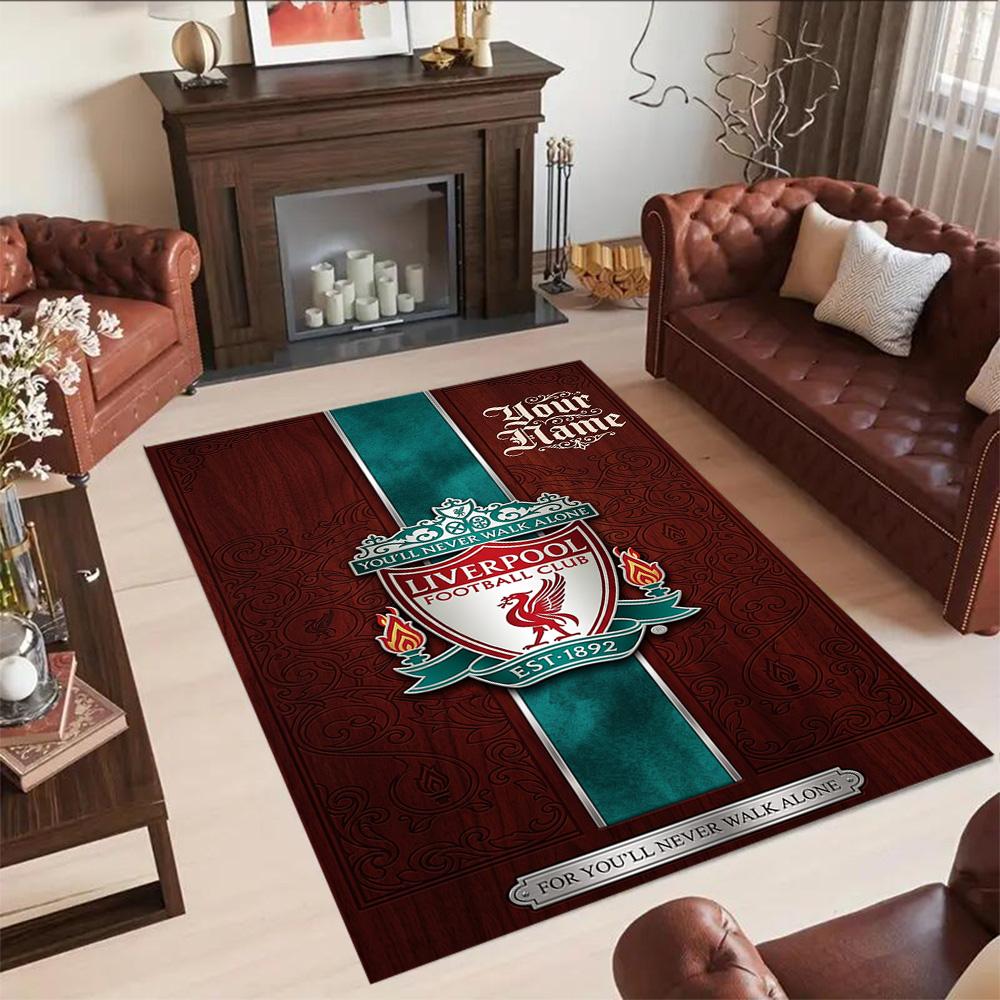 Liverpool Fc Personalized Text Area Rug Suitable For Game Room Kitchen Foyer Dormitory Antislip Rug Anime Office Decor Spiritual Gift