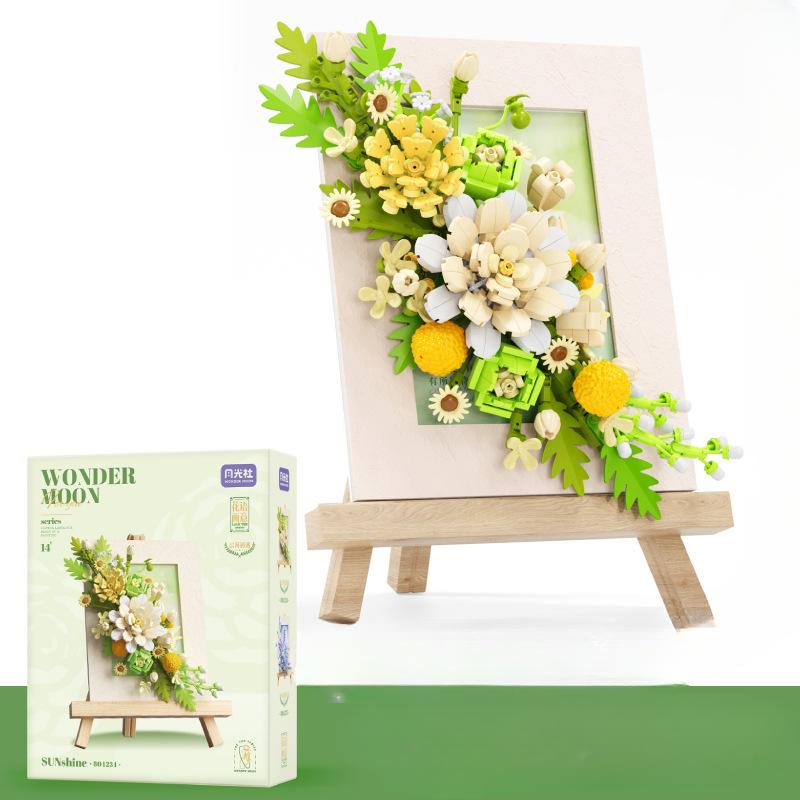 Flower Language Photo Frame Building Blocks Bouquet Micro-particle Desktop Ornaments Creative Girls Holiday Gifts