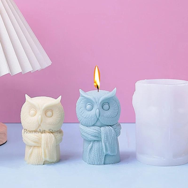 Große Eulenkerze Silikonform 3D Schal Eule Basteln Gips Harz Zementform DIY Tier Seife Schokolade Kuchen Backwerkzeug