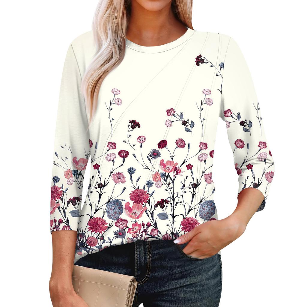 Dámská móda Ležérní topy s 3/4 rukávem Plisované módní oblečení Tričko Topy