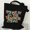Teacher's Day Gift Teacher Print Canvas Tote Bag Women Handbag Colored Letters Teacher Canvas Tote Bag Floral Shoulder Bag