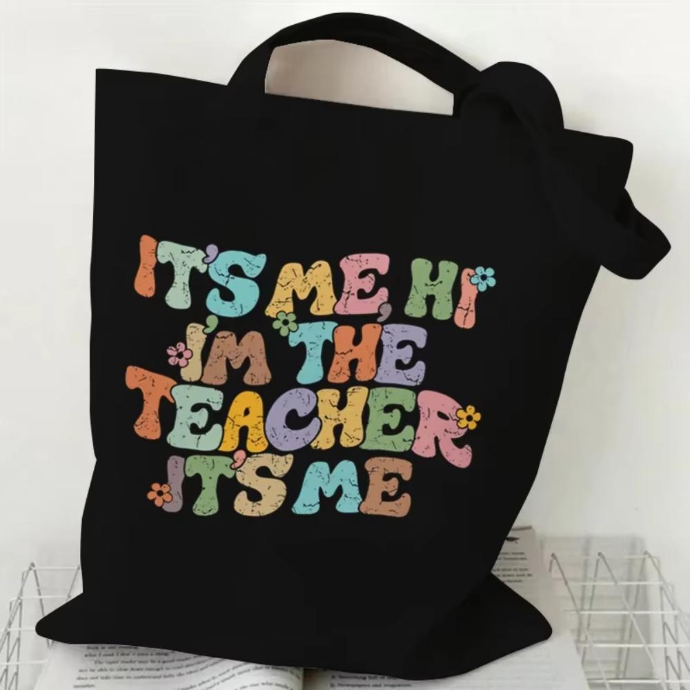 Teacher's Day Gift Teacher Print Canvas Tote Bag Women Handbag Colored Letters Teacher Canvas Tote Bag Floral Shoulder Bag