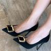 [Spot] Black Satin Temperament Pointed High Heels Women's Stilettos 2025 New Autumn Single Shoes Professional Shoes