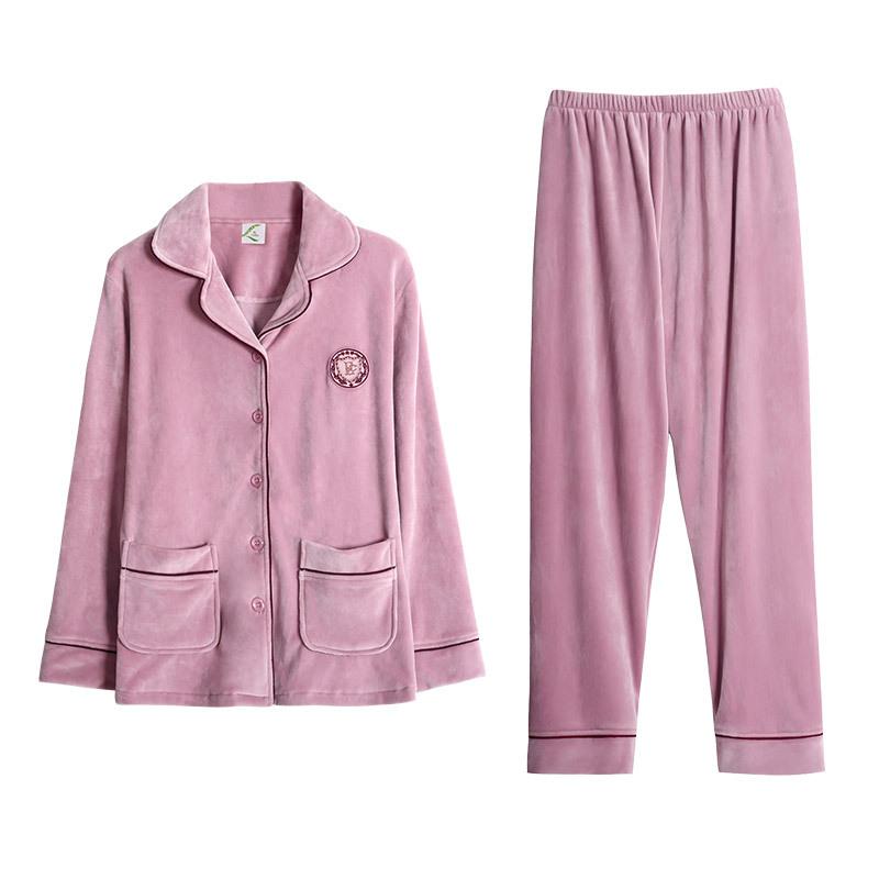 Autumn And Winter Coral Fleece Couple Pajamas Women'S Warm Island Fleece Suit Men'S Cardigan Large Size Loungewear