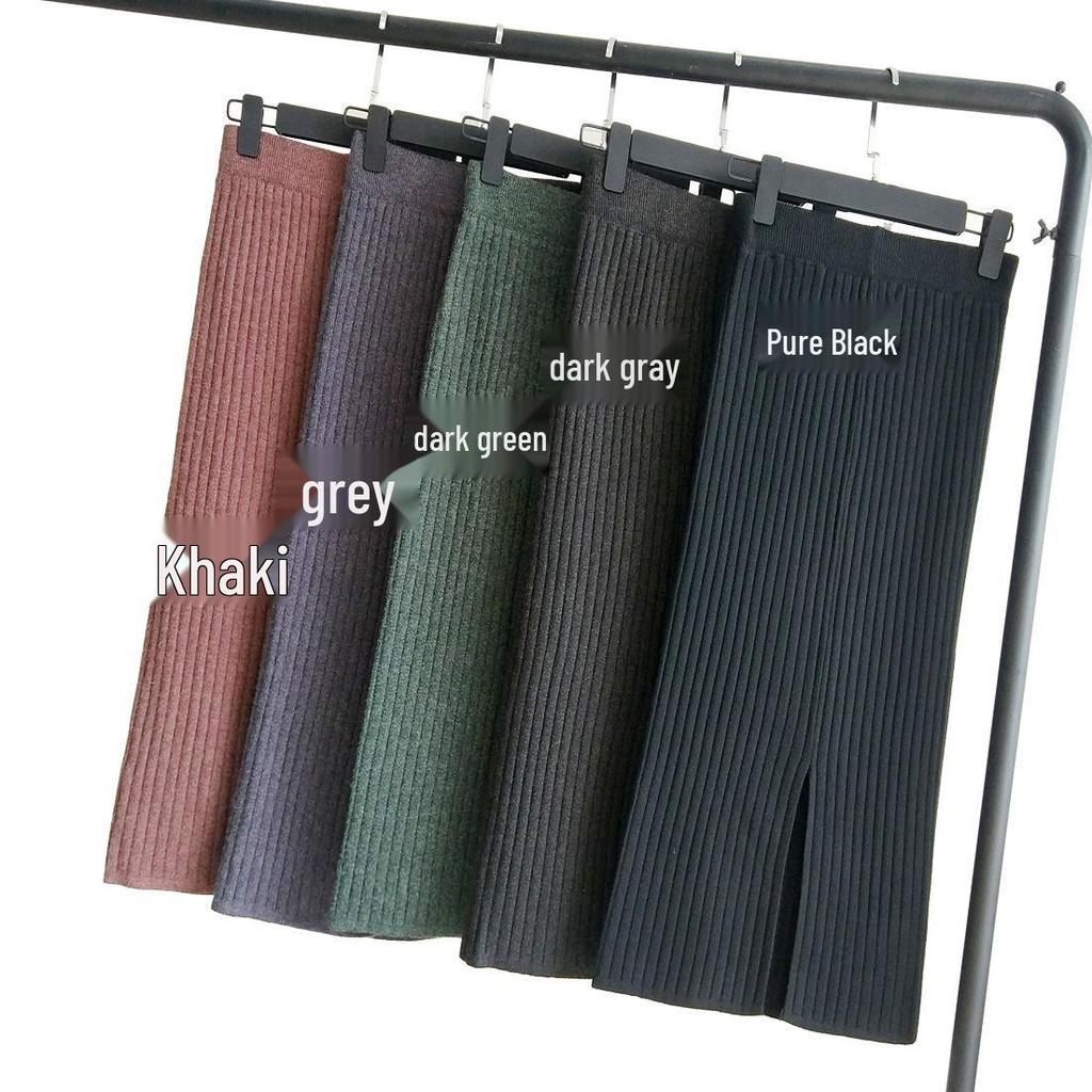 High-Waisted Knit Bodycon Skirt for Autumn/Winter 2025 - European & American Style, Mid-Length with Slit.