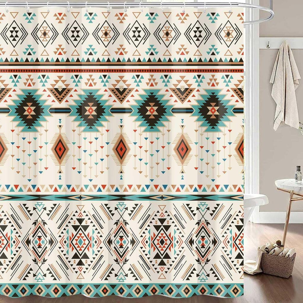 Południowo-zachodni Plemienny Abstrakcyjny Geometryczny Retro Zasłona Prysznicowa Styl Boho Tkanina Dekoracja Łazienki z Hakiem