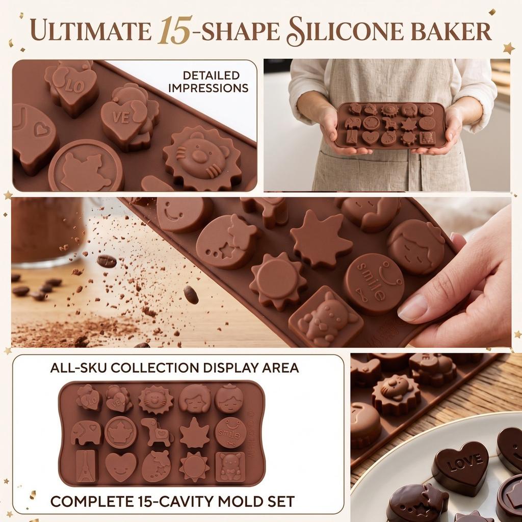15-Cavity Chocolate for and Baking, DIY Dessert Making Tool, Silicone Baking for Homemade Treats