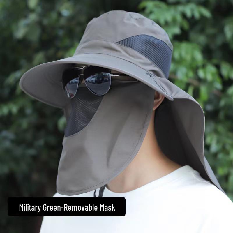 

Мужская летняя солнцезащитная шляпа с широкими полями и защитой от УФ-лучей для рыбалки One Size армия зеленый