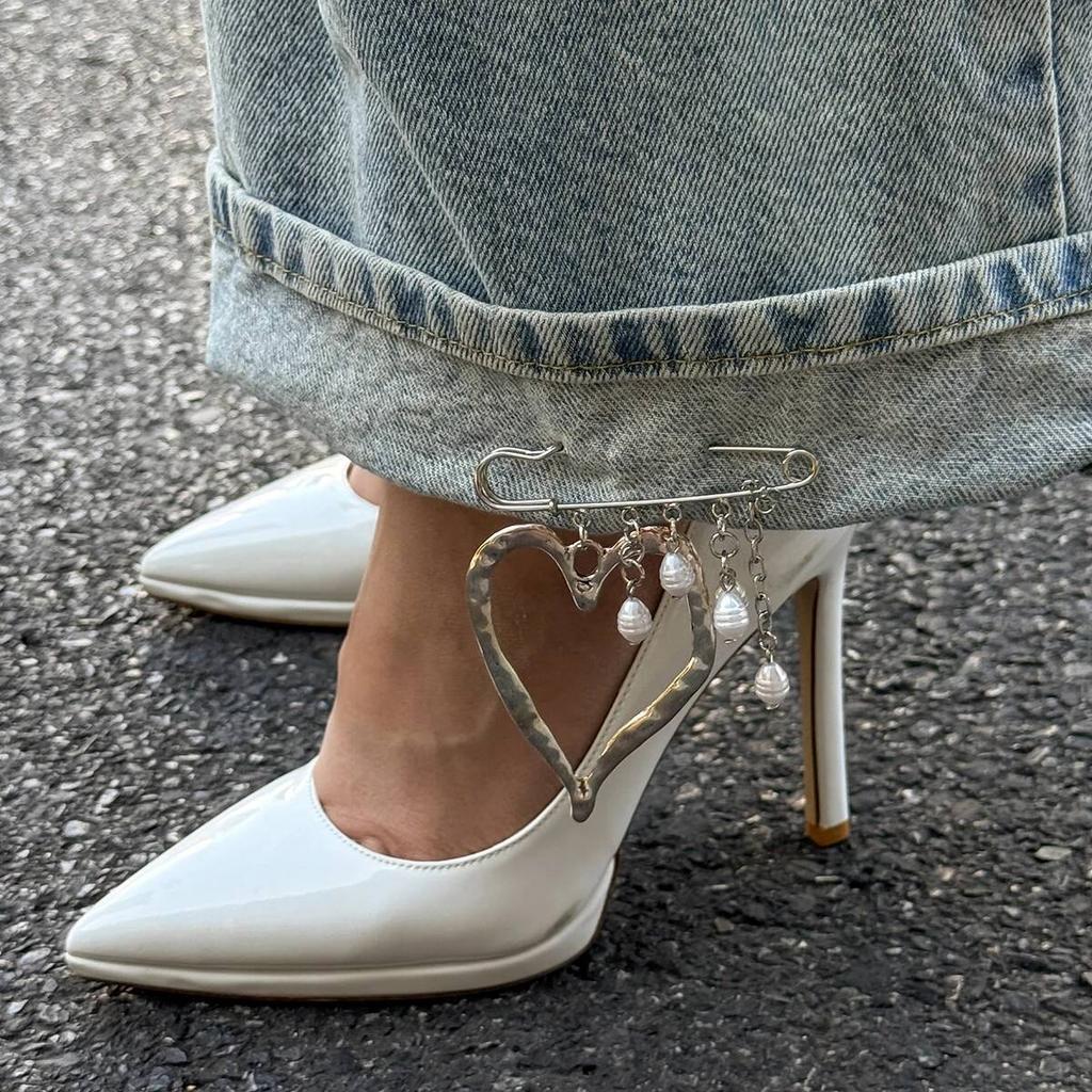 Salircon Trendy Gold Color Love Heart Imitation Pearl Tassel Chain Pendant Anklets Women Exquisite Charm Aesthetic Jewelry Gift