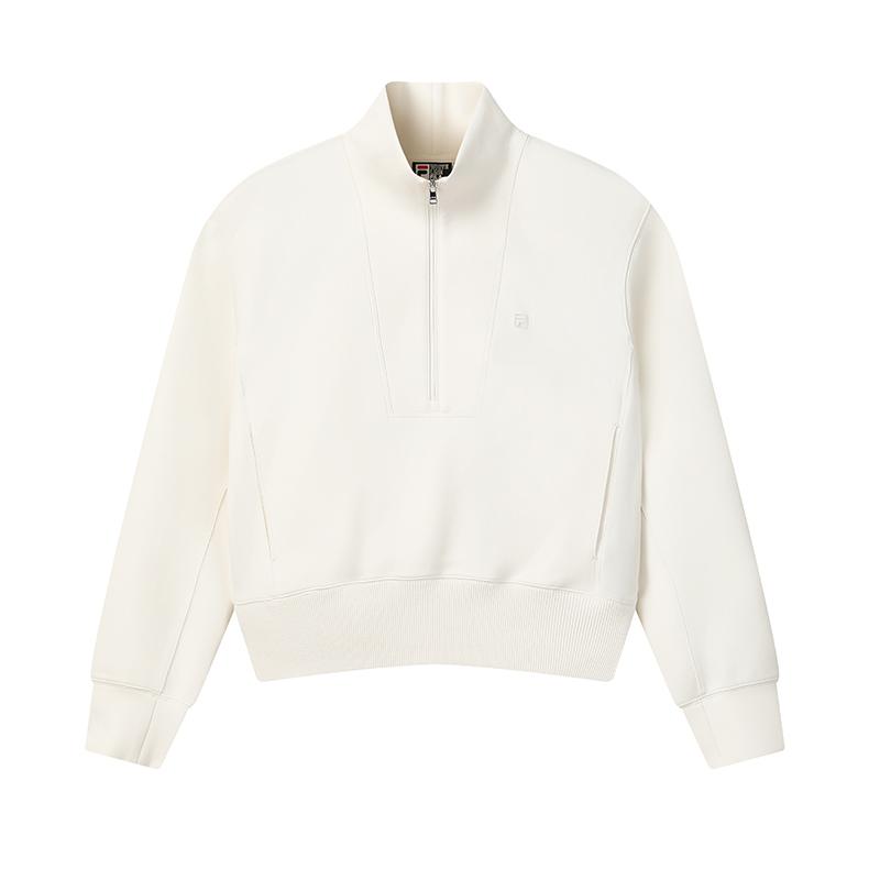 Fila White All Day Fashion Simple Classic Retro Sports Casual Personality Relaxed Versatile Comfortable Half-Zip Stand Collar Sweatshirt F11W613205FIV