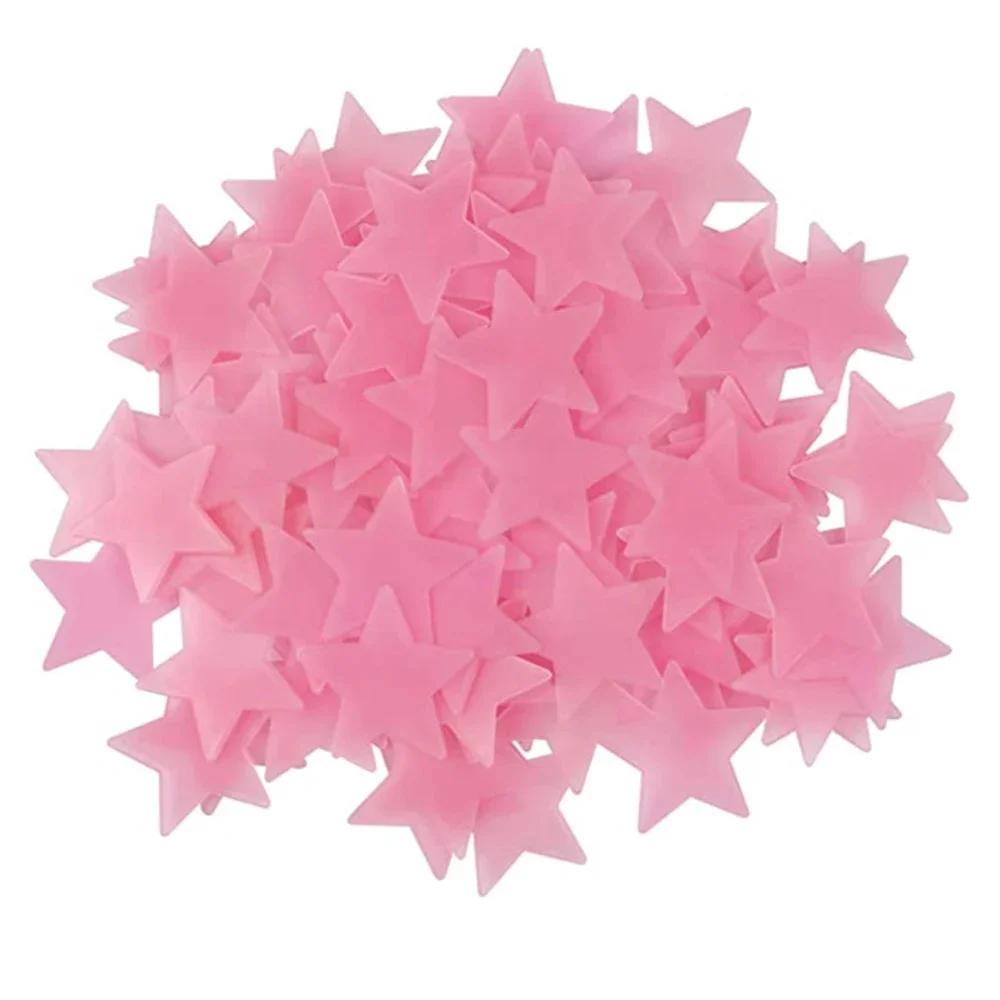 100PCS 3CM Night Light Sticker, Luminous Wall Sticker, Fluorescent Sticker, Blue Yellow Pink Three Night Light Star Sticker