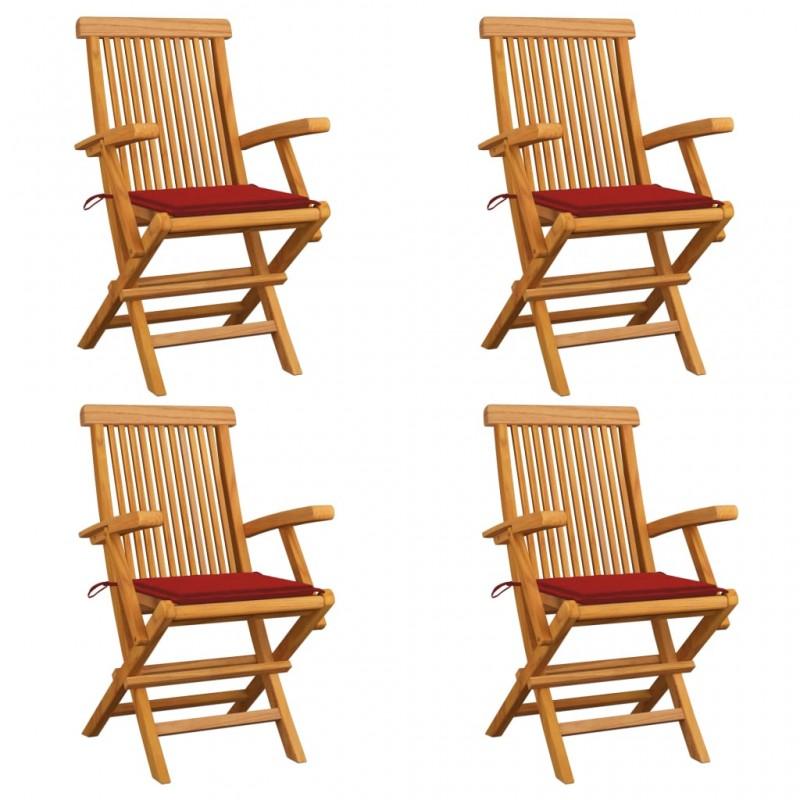 Day and Night - Day and Night Garden Chairs 4 Units Solid Teak Wood with Red Cushions