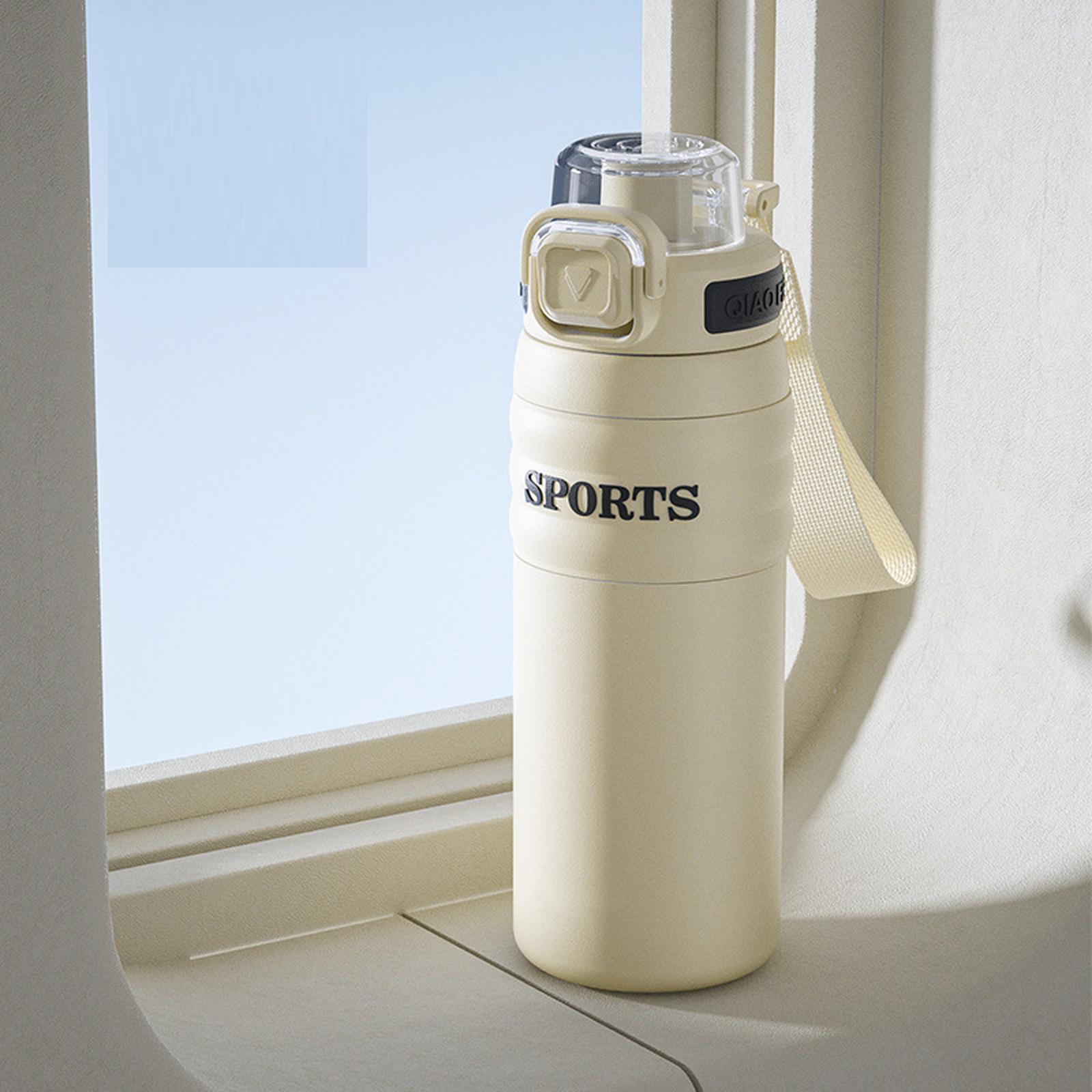 

20 унций (примерно 590 мл) Термобутылка для воды с трубочкой, Спортивная бутылка для воды из нержавеющей стали с широким горлышком для спорта one size бежевый