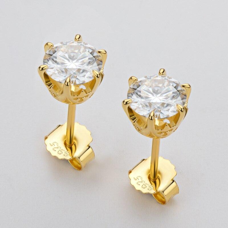 Real 1 Ct Moissanite Women Stud Earrings 100 % Color Sparkling Bridal Gathering Wedding Occasion Gold Color Earrings JewelryTrendy