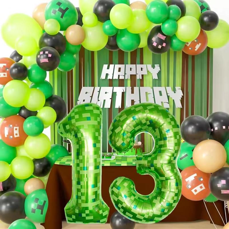 40Inch Green Mosaic Number Foil Balloon Kids Boys Game Theme Birthday Party Decoration Favors 0-9 Digital Balloon Supplies Gift