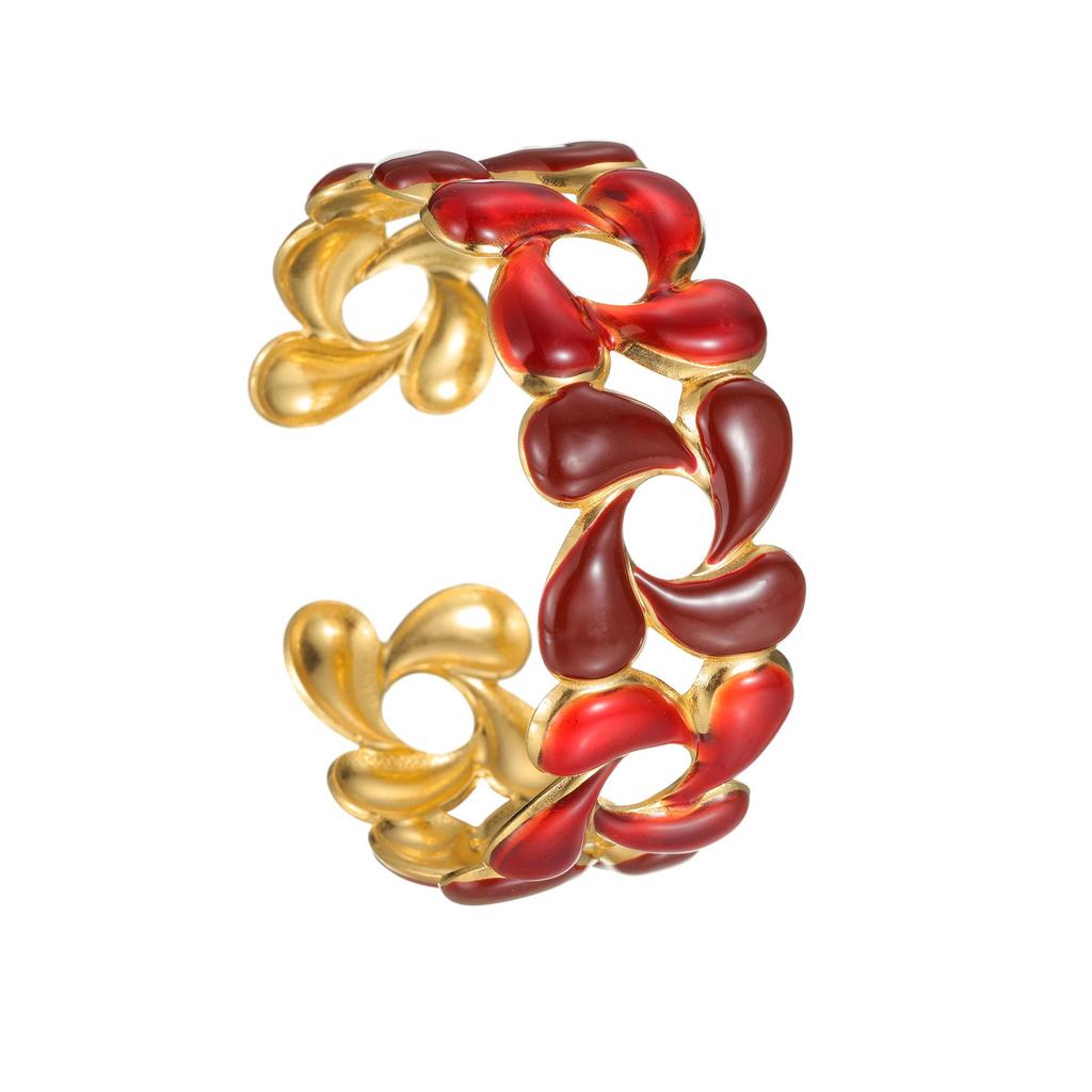 Czerwony Kropelka Gwint Otwarty Bransoleta - Damska Lekki Luksus Wysokiej Klasy Stal Nierdzewna Szeroka Bransoleta