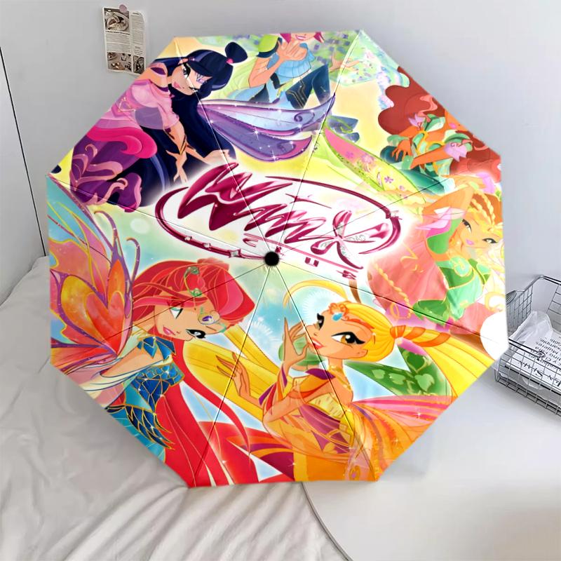 

1 шт. Автоматический складной зонт - с рисунком Winx Club, Портативный и складной дизайн с 8 спицами, Подарки на Рождество и День рождения разноцветный