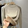 Korean Warm Sweater Pullover Women Winter Slim Thicken Plush Velvet Lined Knitwear Jumper Half Turtleneck Poleras Soft Knit Tops