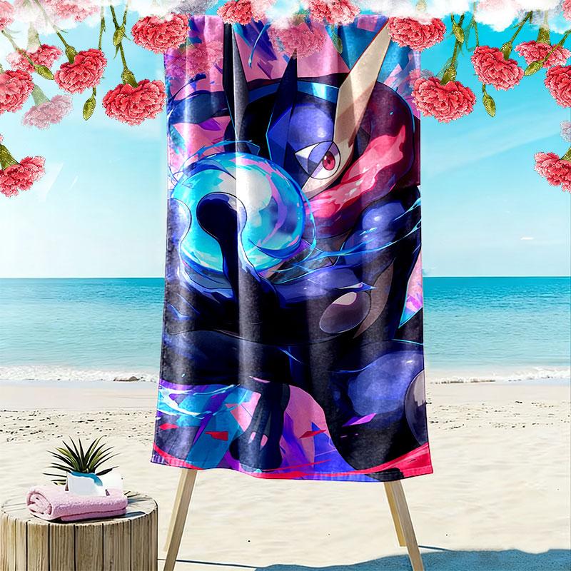 Cartoon Pokemon Print Beach Towel, Large Soft Quick Dry Towel for Beach Camping Swimming
