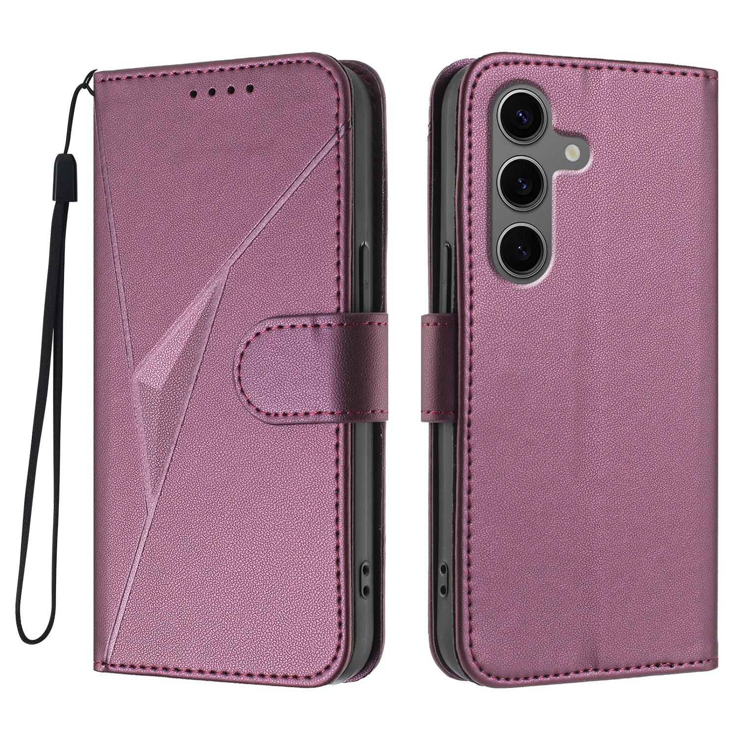 

For Samsung Galaxy S24+/Galaxy S25+ Case Triangle Imprint Leather Phone Cover with Lanyard D