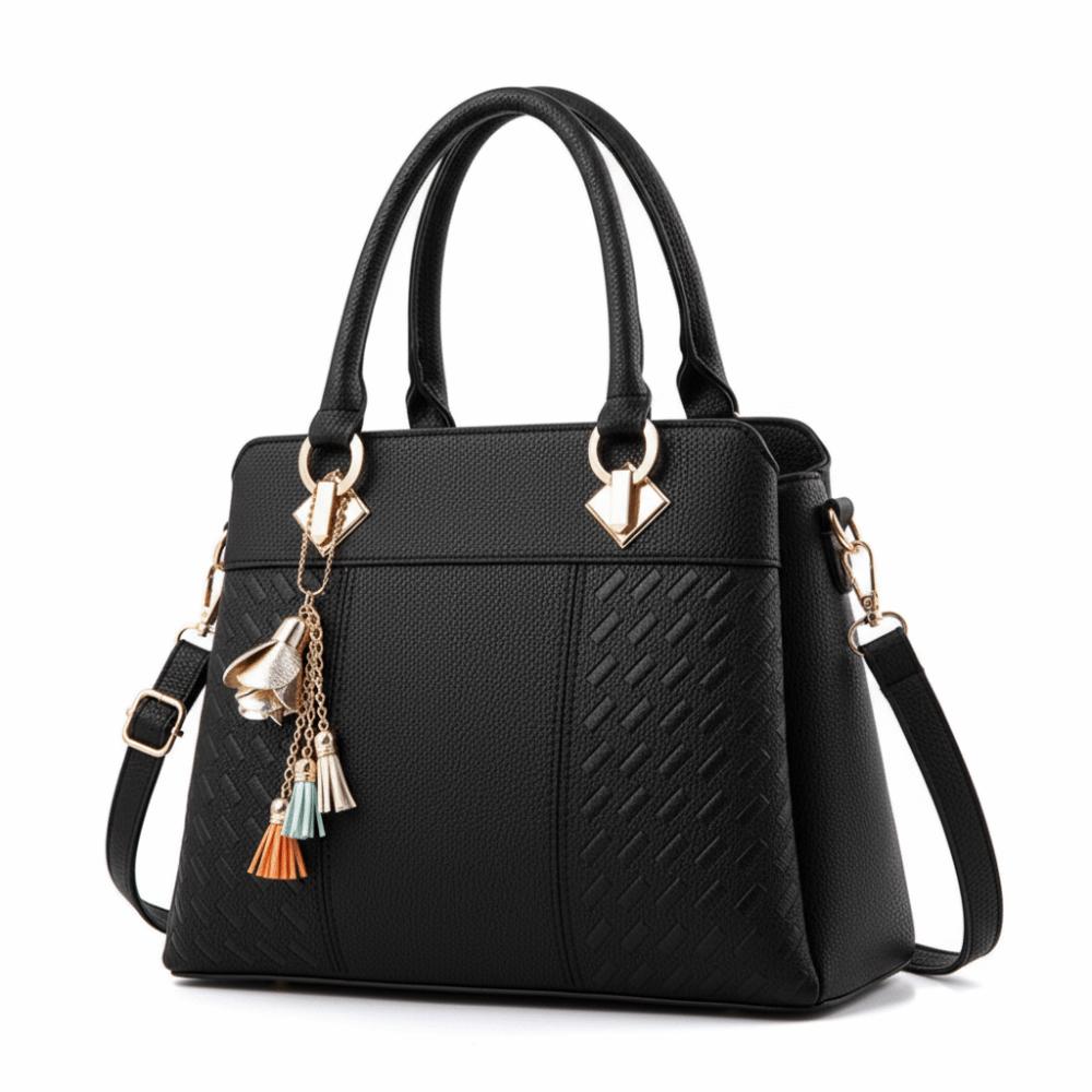 Simple PU Leather Shoulder Bags with Pendant Large Capacity Embossed Crossbody Bag Solid Color Female Messenger Bag