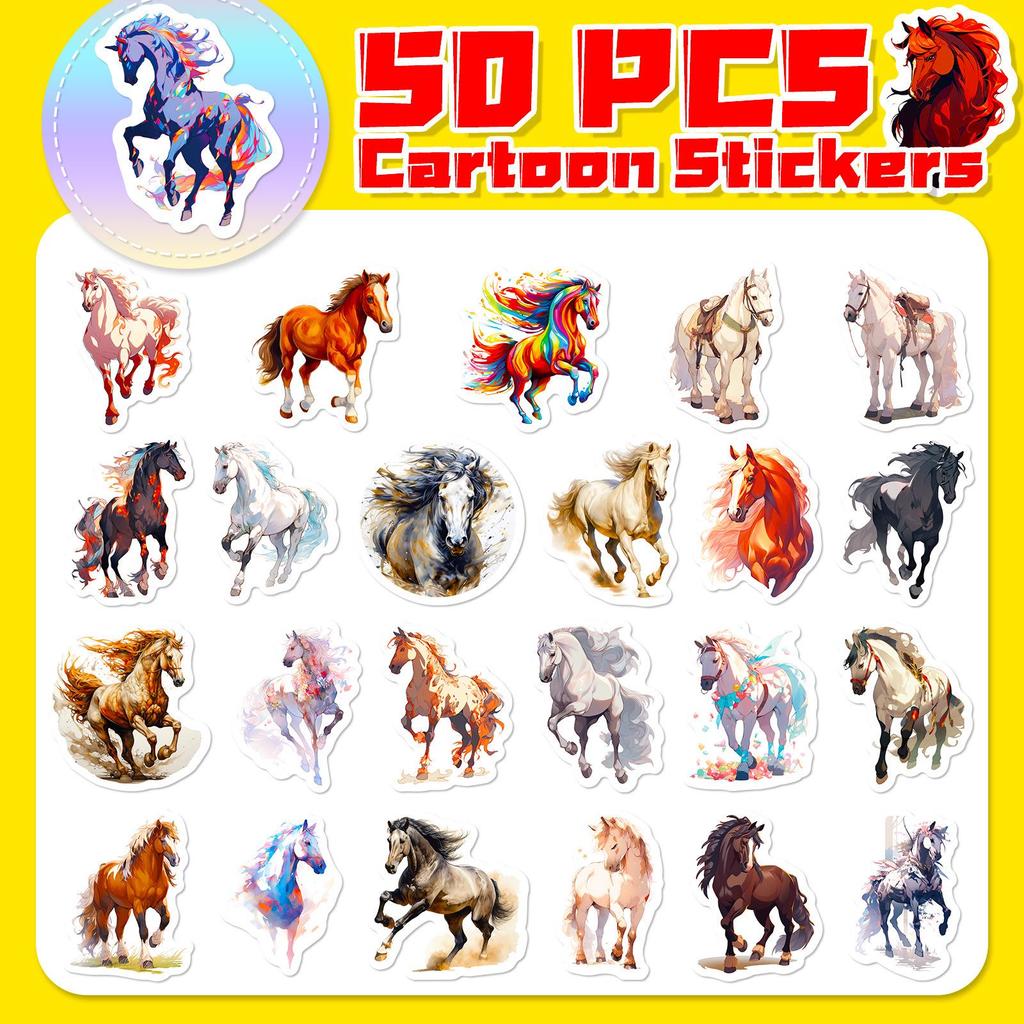 50 Graffiti Horse Stickers - New Equestrian Sports Trend Cartoon Stickers