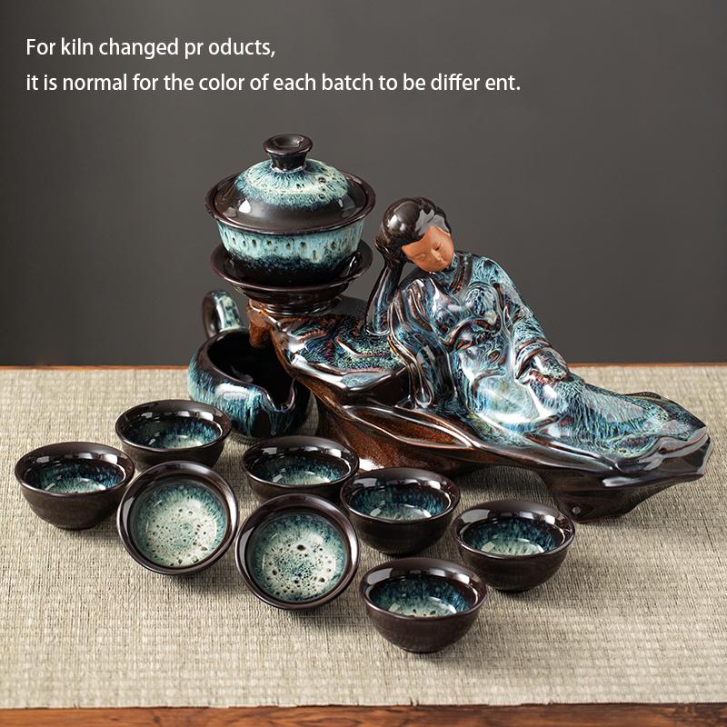 1 Set of Creative Lazy Tea Set, Semi-automatic Beauty Teapot, Magnetic Rotating Water Guide, Chinese Kung Fu Tea Set