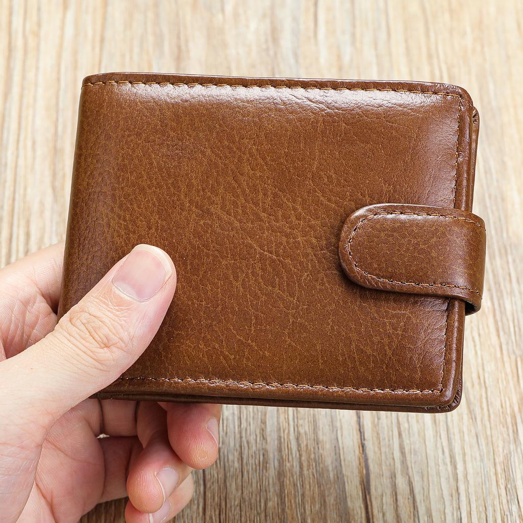 Men's Full-Grain Cowhide Leather Bifold Wallet with Coin Pocket - Slim & Durable