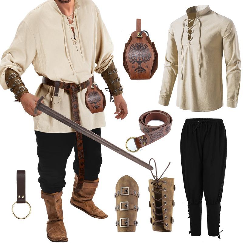 Halloween Mens Renaissance Costume Suit Accessories Medieval Pirate Shirt Cosplay Props