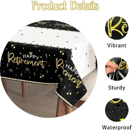 3 Pack Happy Retirement Tablecloth Disposable Tablecloth Retirement Party Decorations Plastic Table Cover for Going Away Farewell Goodbye Party 54 X