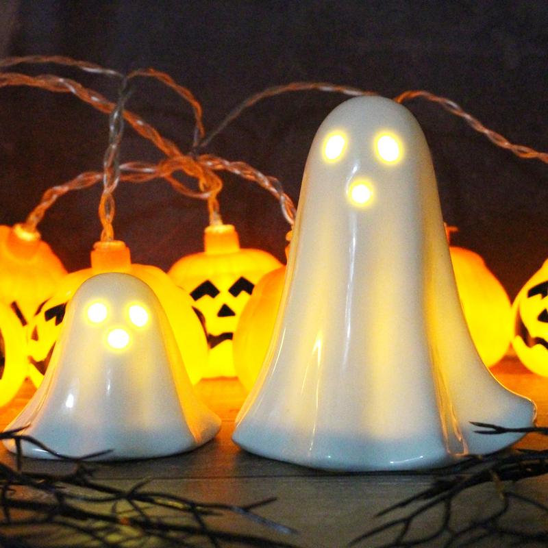 Ghost Night Light Ceramic Halloween Ghost LED Night Light Ghost Shape Night Lights Battery Operated Lamp For Halloween Parties
