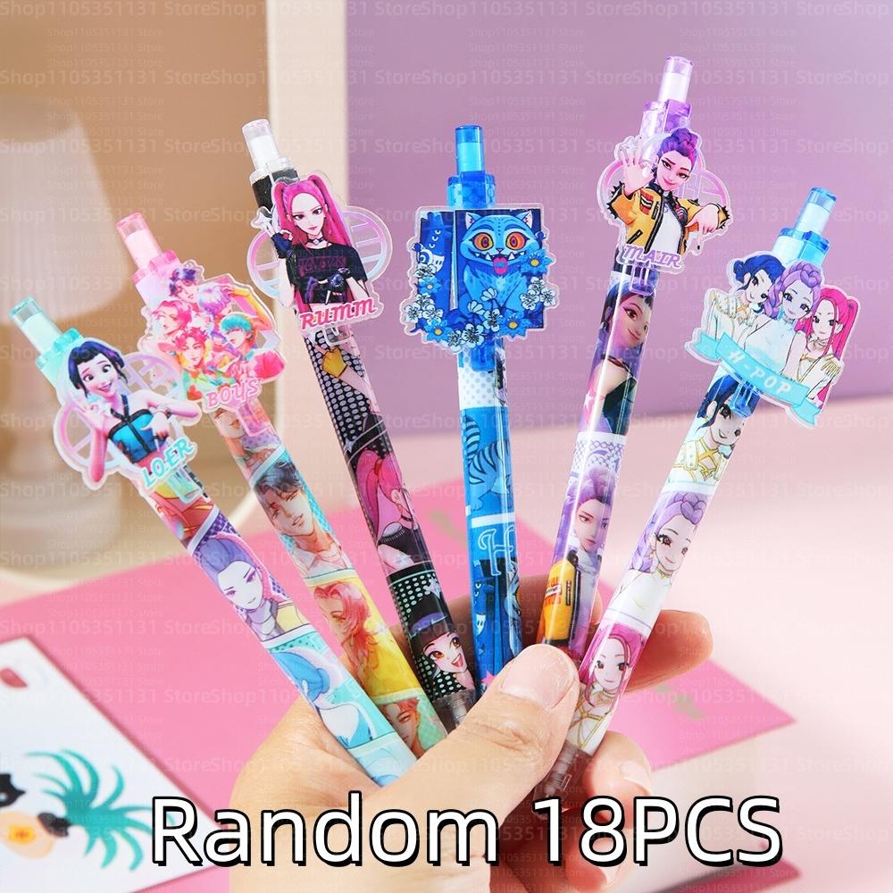 Anime KPop Retractable Gel Pen Cute Patch Click Pen Creative Student Stationery Office Writing Supplies Gift for Kids Fans 0.5mm