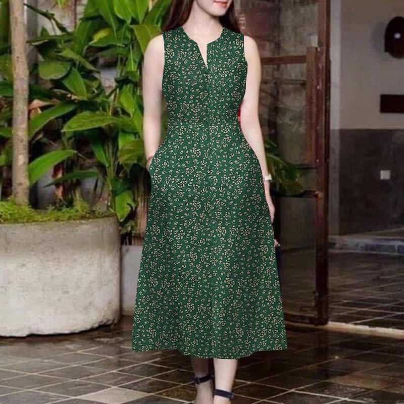 

ZANZEA Женское повседневное летнее платье без рукавов с V-образным вырезом и принтом S