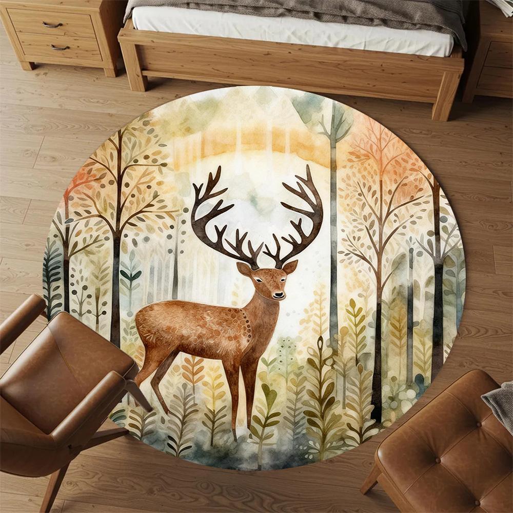 1pc Deer Forest Round Chair Mat Office Area Rug - Non-Slip, Floor Mat for Office, Bedroom, Ideal Home Decor Gift P0105015