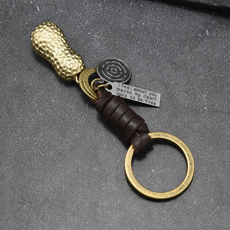 Bohemian Styles Braided Peanut Key Holder Sturdy Alloy Attachment Leather Accessory For Travel