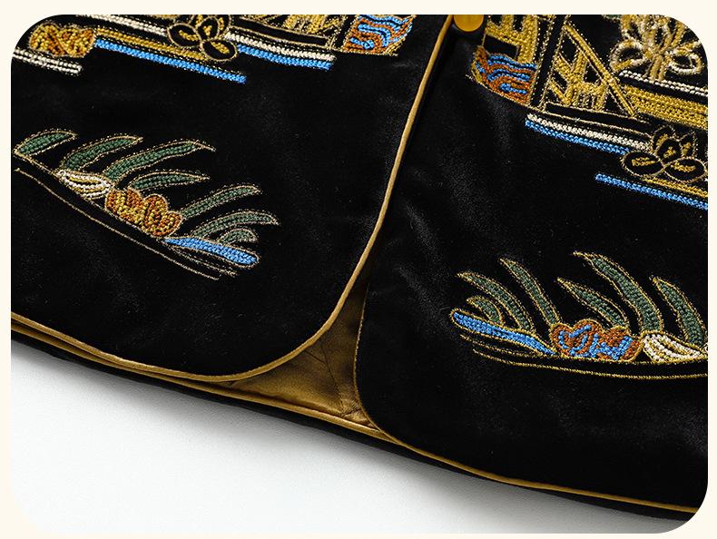 2025 Retro Chinese Style Silk Velvet Embroidered Jacket - Autumn/Winter Thickened Cotton Coat