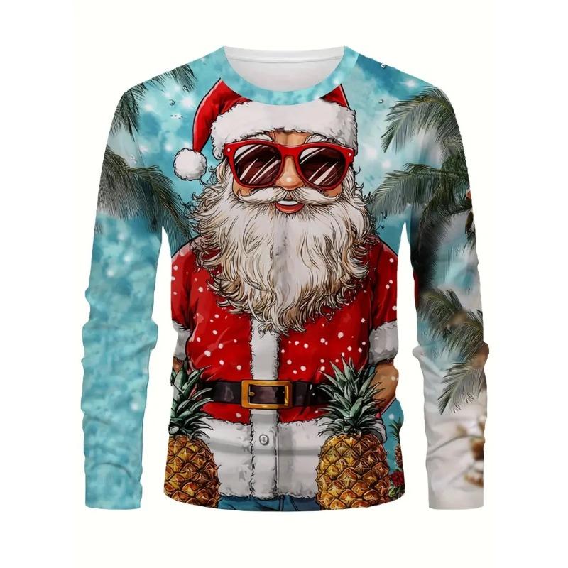 Spring and Autumn Round Neck 3D Printed Top Christmas Costume Fashionable Casual Long Sleeved Men's T-shirts