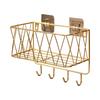Bathroom Storage Rack with Hollow And Multi-Hook Design Basket Large Capacity Adhesive Installation Organizer for Home