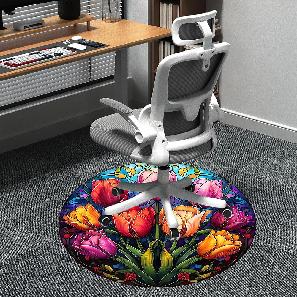 

1pc Tulip StainedGlass Office Round Area Rug, Indoor Mat Suitable ForOffice, Under Office Chairs Bedroom Living Room Home Decor, D116 80cm by 80cm