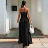 Women Sleeveless Strapless Tube Top Maxi Dress Casual Fitted Elegant Ruched Bodice Flowy Long Dress for Summer Party Vacation