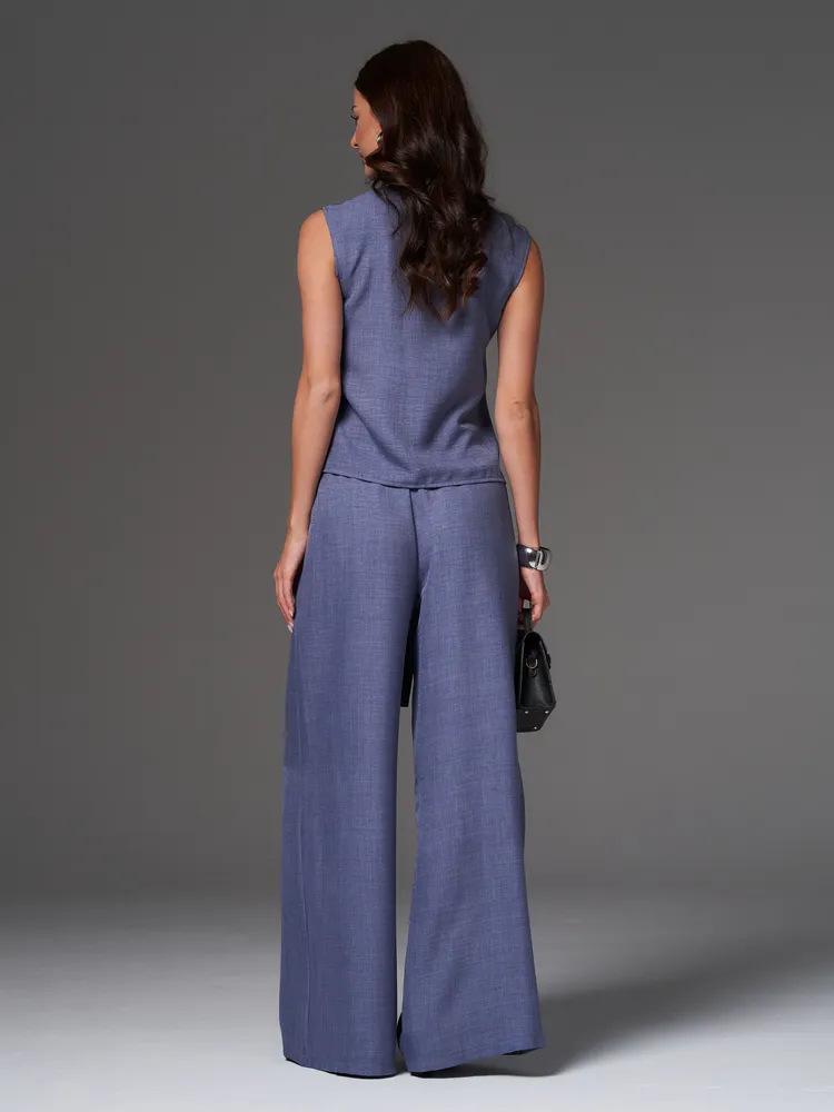 2026 Russian Women's Spring/Summer Sleeveless Solid Color Wide-Leg Pants 2-Piece Set