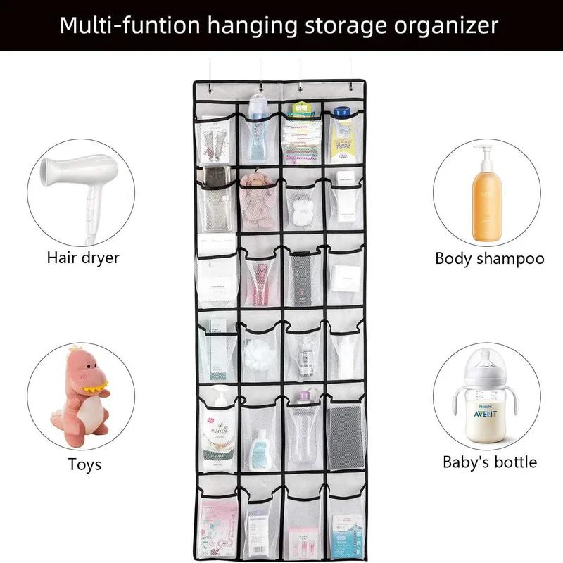 24 Grid Wall-mounted Sundries Shoe Organiser Fabric Closet Bag Storage Rack Mesh Pocket Clear Hanging Over The Door Shoe Rack