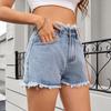 2026 Summer New Women's Casual Trendy Frayed Edge Solid Color Denim Shorts