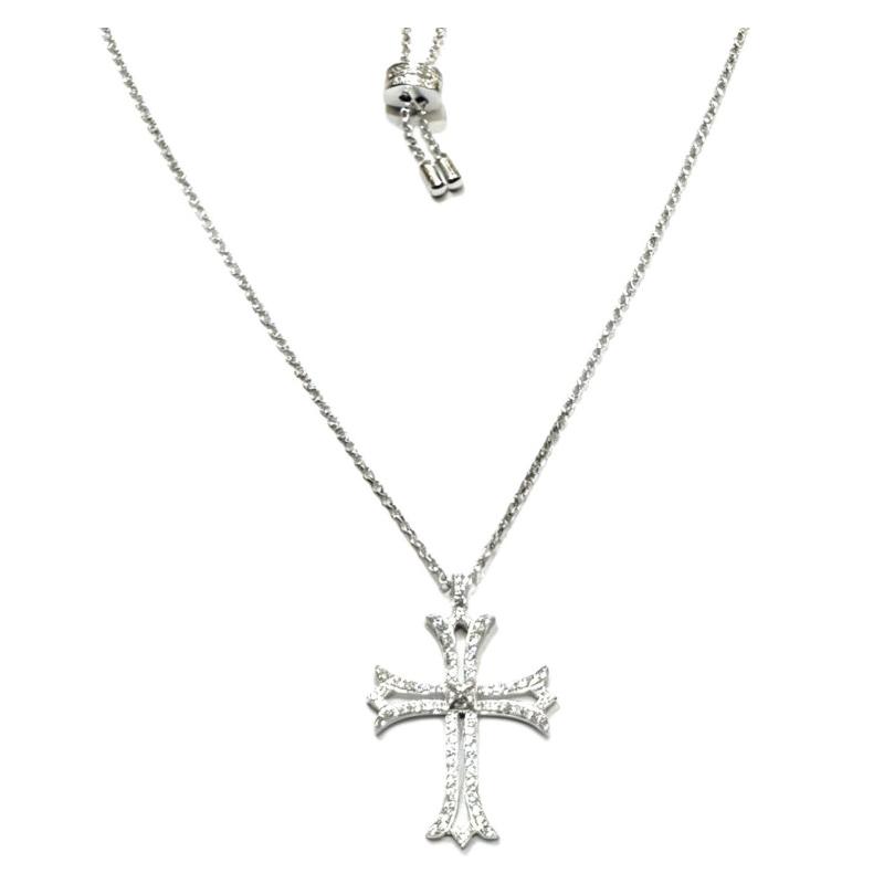 APM Monaco Simple cross shape design, ruthenium sterling silver necklace, same style for men and women, dark gray AC8270XBR