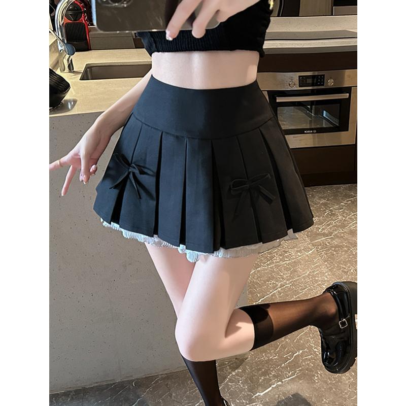 Dámská letní plisovaná prsatější sukně s vysokým pasem s mašlí z krajky