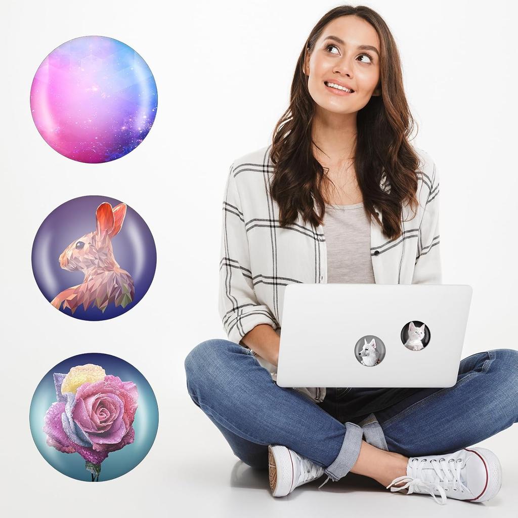 Outus 48 Sets Fridge Magnets for DIY Crafts Sets Round Magnetic Discs with Clear Dome Cabochons Glass Magnets Discs for Christmas Refrigerator Office