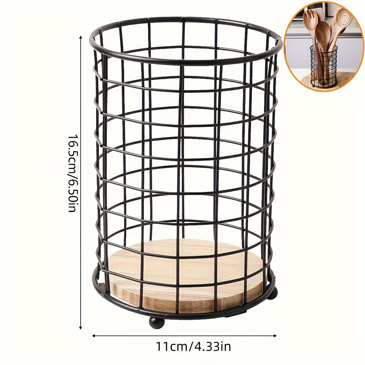 

Modern Black Metal Kitchen Utensil Holder Large Round Countertop Organizer for Cooking Tools Chopsticks Spoons & Forks Storage чёрный