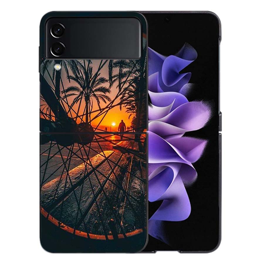 Beautiful Sunset and My Bicycle Phone Case For Samsung Z Flip 6 7 5G Galaxy Z Flip 5 4 3 5G Cases Shockproof Hard Cover TPU