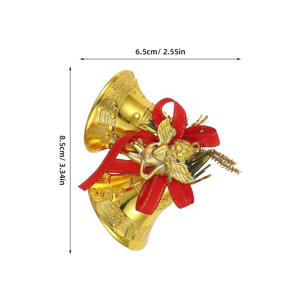 8Pcs Christmas Bells Ornaments Shatterproof Golden Plastic Mini Bells Red Bow Garland Xmas Tree Decoration Gold Tree Ornaments